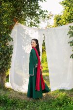 Forest Green – Embroidered Cotton Lawn 3-Piece Pakistani Dress for Girls | Triple - Image 3