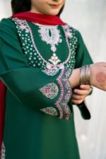 Forest Green – Embroidered Cotton Lawn 3-Piece Pakistani Dress for Girls | Triple - Image 4