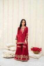 Gull – Screen Printed Cotton Silk 3-Piece Pakistani Gharara Dress for Girls | Triple - Image 2