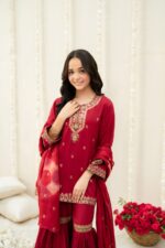 Gull – Screen Printed Cotton Silk 3-Piece Pakistani Gharara Dress for Girls | Triple - Image 3