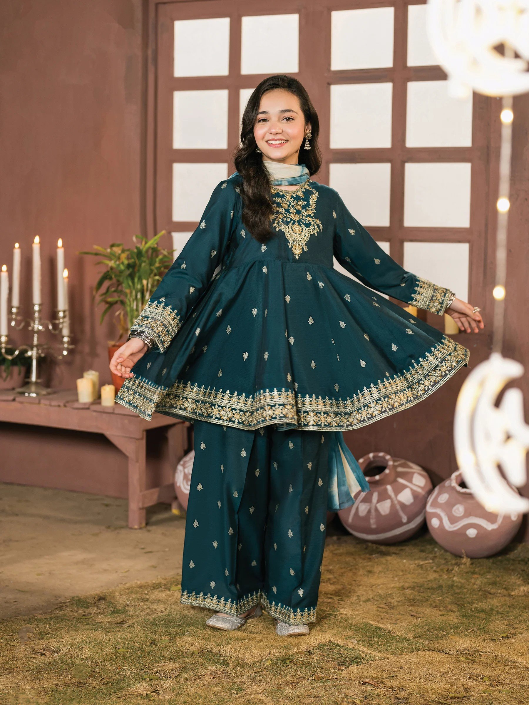 Khushi_5 Khushi – Embroidered Cotton Silk 3-Piece Pakistani Dress for Girls | Triple - Image 1