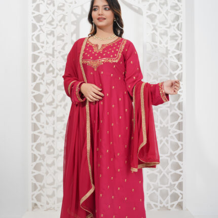 Berry Charm – Reddish Maroon Sequin Luxury Pret Gown 3-Piece for Women | Triple