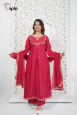 Berry Charm – Reddish Maroon Sequin Luxury Pret Gown 3-Piece for Women | Triple