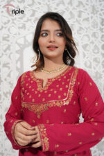 Berry Charm – Reddish Maroon Sequin Luxury Pret Gown 3-Piece for Women | Triple