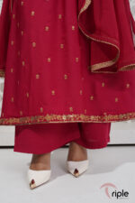 Berry Charm – Reddish Maroon Sequin Luxury Pret Gown 3-Piece for Women | Triple