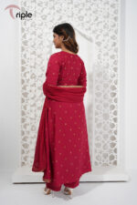 Berry Charm – Reddish Maroon Sequin Luxury Pret Gown 3-Piece for Women | Triple