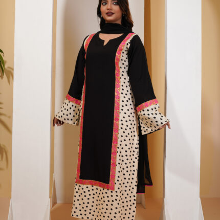 Black Aura – Black & Cream Polka Dot Luxury Pret 3-Piece