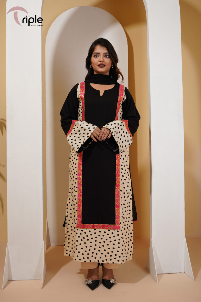 Black Aura Black & Cream Polka Dot Luxury Pret 3-Piece – Triple Bangladesh New Arrivals