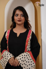 Black Aura – Black & Cream Polka Dot Luxury Pret 3-Piece