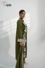 olive embroidered luxury pret 3-piece dress from Triple