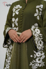 Elivora – Olive Embroidered Luxury Pret 3-Piece Set for Women - Image 6