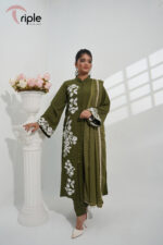 Elivora – Olive Embroidered Luxury Pret 3-Piece Set for Women - Image 3