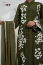 Elivora – Olive Embroidered Luxury Pret 3-Piece Set for Women - Image 5