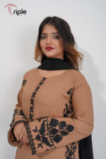 Nira Glow – Brown Embroidered Luxury Pret 3-Piece Set for Women | Triple