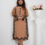 Nira Glow – Brown Embroidered Luxury Pret 3-Piece Set for Women | Triple