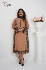 Nira Glow – Brown Embroidered Luxury Pret 3-Piece Set for Women | Triple