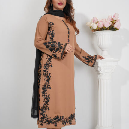 Nira Glow – Brown Embroidered Luxury Pret 3-Piece Set for Women | Triple