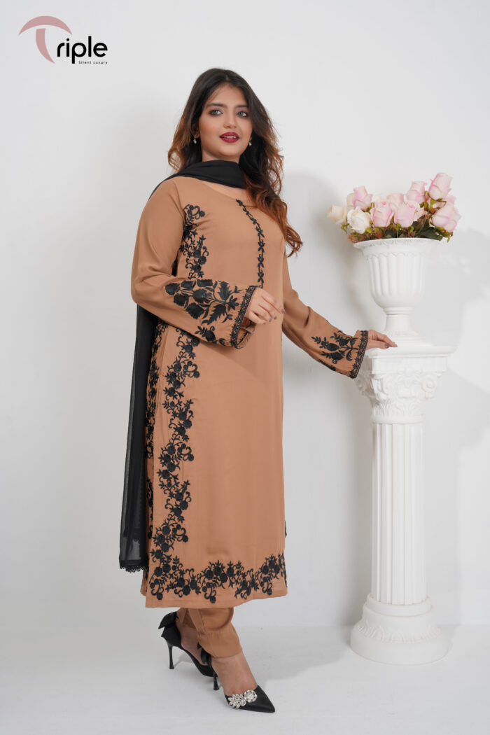 Nira Glow Brown Embroidered Luxury Pret 3-Piece – Triple Bangladesh