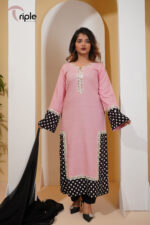 Pink Edge – Pink & Black Polka Dot Luxury Pret 3-Piece by Triple Bangladesh