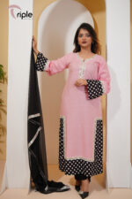 Pink Edge – Pink & Black Polka Dot Luxury Pret 3-Piece by Triple Bangladesh