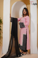Pink Edge – Pink & Black Polka Dot Luxury Pret 3-Piece by Triple Bangladesh