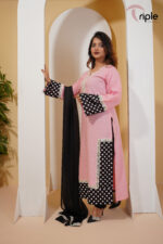 Pink Edge – Pink & Black Polka Dot Luxury Pret 3-Piece by Triple Bangladesh
