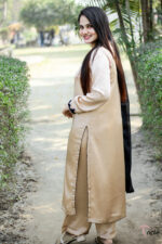 Royal Haven – Golden Dubai Silk Luxury Pret 3-Piece with Black Designer Applique for Women | Triple - Image 6