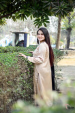 Royal Haven – Golden Dubai Silk Luxury Pret 3-Piece with Black Designer Applique for Women | Triple - Image 7