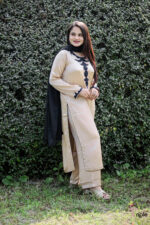 Royal Haven – Golden Dubai Silk Luxury Pret 3-Piece with Black Designer Applique for Women | Triple - Image 3