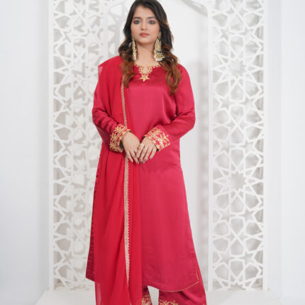 Rozen – Elegant Red Luxury Pret 3-Piece with Embroidery for Women | Triple