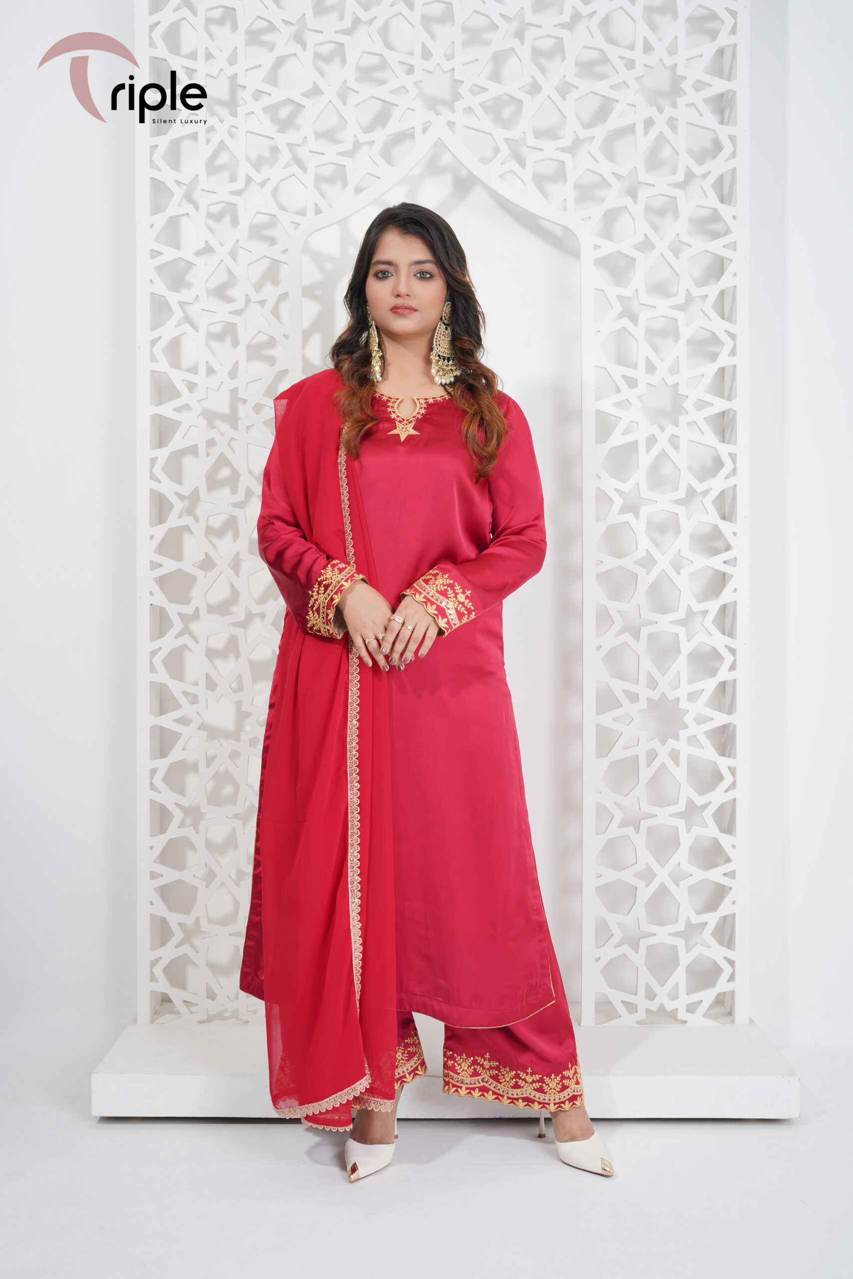 Rozen – Elegant Red Luxury Pret 3-Piece with Embroidery for Women | Triple